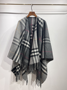 Burberry Wool Check Reversible Cape Gray