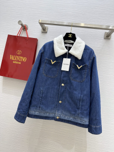 Valentino Denim Blue Jacket with Shearling Wool Valentino Denim Blue Jacket with Shearling Wool