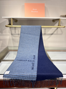 Acne Studios Vasto Wool Houndstooth Fringed Shawl Scarf Blue Acne Studios Vasto Wool Houndstooth Fringed Shawl Scarf Blue