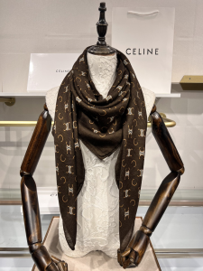 Celine Allover Triomphe Logo Cashmere Silk Shawl Scarf Brown Celine Allover Triomphe Logo Cashmere Silk Shawl Scarf Brown