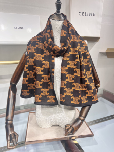 Celine Triomphe Cashmere Silk Cotton Shawl Scarf Brown Celine Triomphe Cashmere Silk Cotton Shawl Scarf Brown