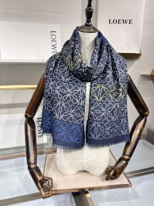 Loewe Blue Anagram Jacquard Wool Scarf with Fringed Loewe Blue Anagram Jacquard Wool Scarf with Fringed