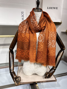 Loewe Brown Anagram Jacquard Wool Scarf with Fringed Loewe Brown Anagram Jacquard Wool Scarf with Fringed