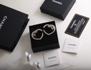 Chanel Crystal CC Heart Earrings