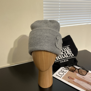 Chanel CC Logo Knit Wool Beanie Grey