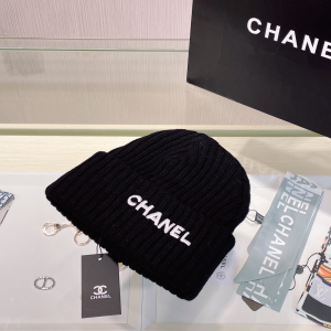 Chanel Logo Black Knit Wool Beanie Hat