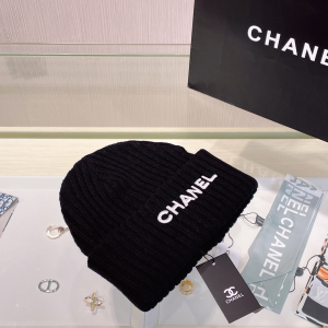 Chanel Logo Black Knit Wool Beanie Hat