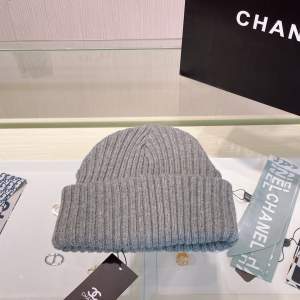 Chanel Logo Grey Knit Wool Beanie Hat