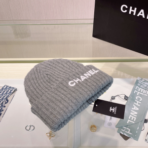 Chanel Logo Grey Knit Wool Beanie Hat