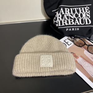 Loewe Anagram Knit Wool Beanie Gray