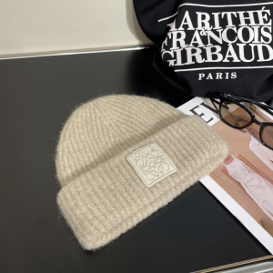 Loewe Anagram Knit Wool Beanie Gray