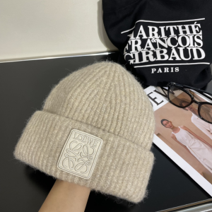 Loewe Anagram Knit Wool Beanie Gray