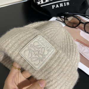 Loewe Anagram Knit Wool Beanie Gray
