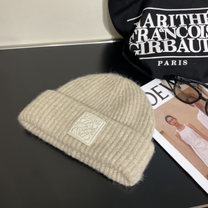 Loewe Anagram Knit Wool Beanie Gray