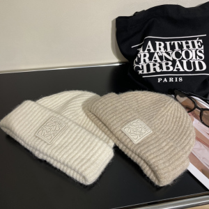 Loewe Anagram Knit Wool Beanie Gray