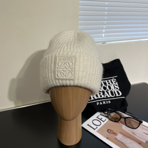 Loewe Anagram Knit Wool Beanie Off White