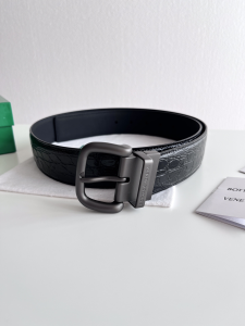 Bottega Veneta Plain Black Crocodile Embossed Leather Belt 40MM Bottega Veneta Plain Black Crocodile Embossed Leather Belt 40MM