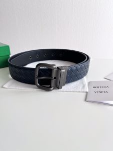 Bottega Veneta Plain Blue Intrecciato Leather Belt 40MM Bottega Veneta Plain Blue Intrecciato Leather Belt 40MM