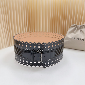 Alaia Small Corset Vienne Wave Openwork Black Calfskin Leather Belt Black 120MM Alaia Small Corset Vienne Wave Openwork Black Calfskin Leather Belt Black 120MM