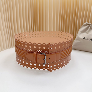 Alaia Small Corset Vienne Wave Openwork Brown Calfskin Leather Belt Brown 120MM Alaia Small Corset Vienne Wave Openwork Brown Calfskin Leather Belt Brown 120MM