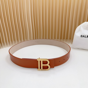 Balmain B Logo Buckle Brown Beige Leather Belt 40MM Balmain B Logo Buckle Brown Beige Leather Belt 40MM