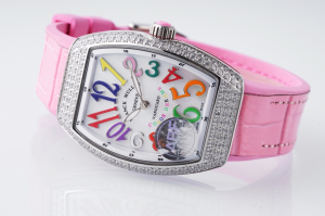 Franck Muller Lady Vanguard Diamonds Watch Alligator Strap Pink 32MM Franck Muller Lady Vanguard Diamonds Watch Alligator Strap Pink 32MM