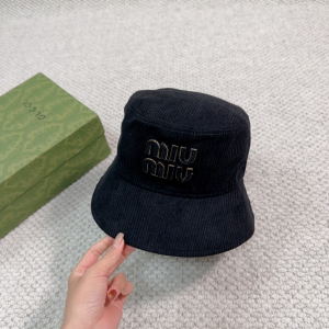Miu Miu Logo Black Velvet Bucket Hat