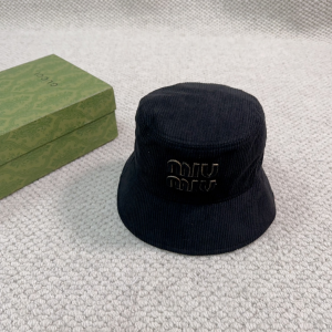 Miu Miu Logo Black Velvet Bucket Hat