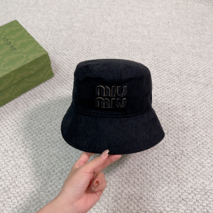 Miu Miu Logo Black Velvet Bucket Hat
