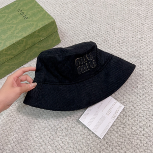 Miu Miu Logo Black Velvet Bucket Hat