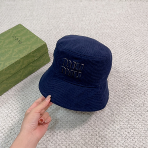 Miu Miu Logo Blue Velvet Bucket Hat