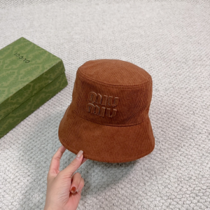 Miu Miu Logo Brown Velvet Bucket Hat