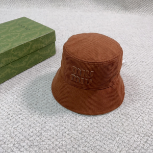 Miu Miu Logo Brown Velvet Bucket Hat