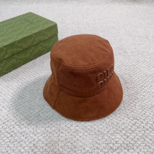 Miu Miu Logo Brown Velvet Bucket Hat