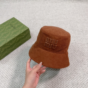 Miu Miu Logo Brown Velvet Bucket Hat