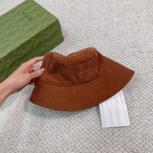 Miu Miu Logo Brown Velvet Bucket Hat