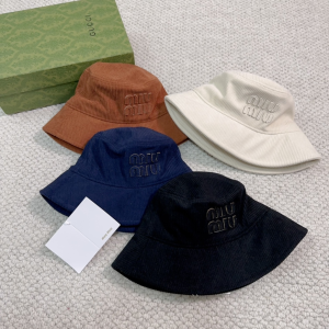 Miu Miu Logo Brown Velvet Bucket Hat