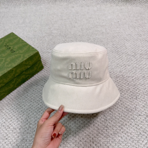 Miu Miu Logo White Velvet Bucket Hat