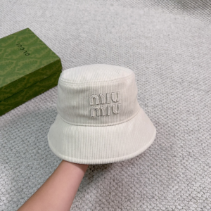 Miu Miu Logo White Velvet Bucket Hat