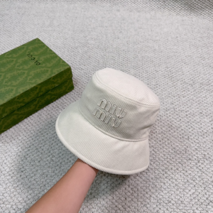 Miu Miu Logo White Velvet Bucket Hat