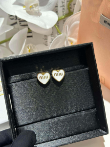 Miu Miu Logo White Heart Earrings