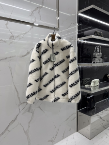 Balenciaga Fluffy Logo Zip Up Faux Shearling Fur Coat Fleece Jacket White Balenciaga Fluffy Logo Zip Up Faux Shearling Fur Coat Fleece Jacket White