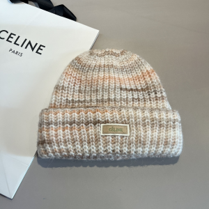 Celine Beige Knit Wool Beanie Cap Hat