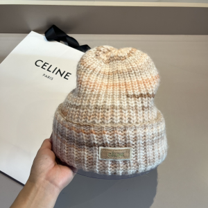 Celine Beige Knit Wool Beanie Cap Hat