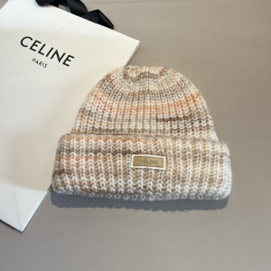 Celine Beige Knit Wool Beanie Cap Hat