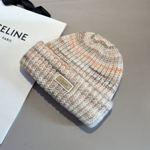 Celine Beige Knit Wool Beanie Cap Hat