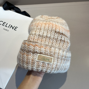Celine Beige Knit Wool Beanie Cap Hat