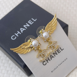Chanel Crystal CC Gold Wings Earrings