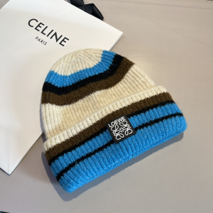 Loewe Anagram Blue White Knit Wool Beanie Cap Hat Loewe Anagram Blue White Knit Wool Beanie Cap Hat