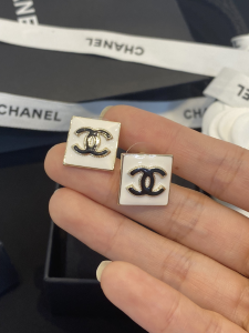 Chanel Beige CC Logo Square Earrings